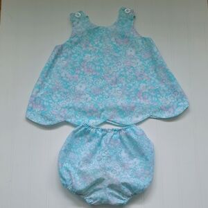 Vintage Floral Blue and Pink Toddler 2 Piece Sleeveless Summer Dress Set Size 3T